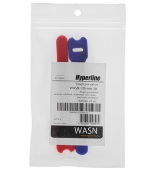 Крепеж Hyperline WASN-125-mix-10 Хомут для кабеля, липучка с мягкой застежкой, 125x14 мм, цвет в ассортименте (10 шт.)