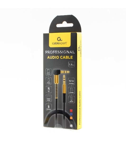 Кабель Cablexpert аудио 90˚ спиральный CCAB-02-35MMLC-1.8MB. 3.5 Jack (M)/3.5 Jack (M), черный, 1.8м, блистер