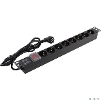 Блок розеток горизонтальный ExeGate ServerPro PDU-19H802 Al-8S-EU1.8-SW, 19', 1U, Алюминий, 8 Schuko, кабель с евровилкой VDE-250V-16A-3*1.5мм2, 1.8 метра, выкл. с подсветкой, черный, фото2