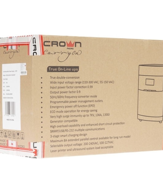 Источник бесперебойного питания Crown CMUOA-350-1K EURO/1000 ВА/900 Вт/2xCEE 7/3 (Schuko) (евророзетка)