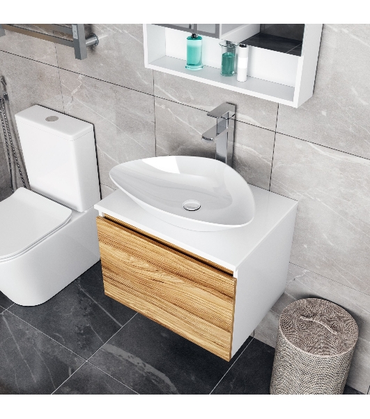 Комплект для ванной, 4 предмета (Тумба Bau Dream Blackwood 80, раковина BAU Triangle 59х39, смеситель для раковины высокий Hotel Still, нержавеющая сталь, выпуск клик клак, белый)