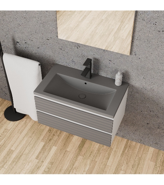 Тумба под раковину Bau Stil Loft grey brushed, раковина кварцевая BAU Stil 75, серый металлик