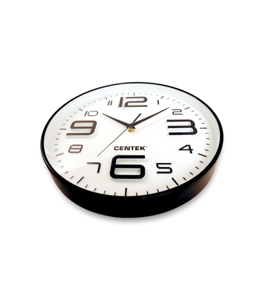 Часы настенные Centek СТ-7101 White 30 см диам., круг, объемные цифры, плавный ход