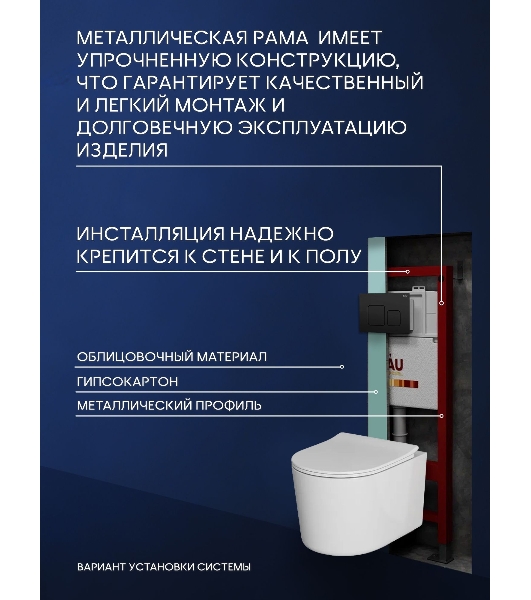 Комплект BAU 6 в 1: инсталляция BAU PRO, унитаз подвесной безободковый Bau Hotel PRO, быстросъемное сиденье микролифт, кнопка смыва BAU Soul, черная матовая