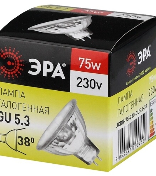 Лампа галогенная ЭРА GU5.3-JCDR (MR16)-75W-230V-CL GU5.3 75Вт софит теплый белый свет