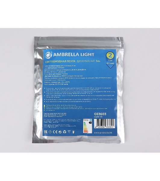 Светодиодная лента Ambrella light GS3603 2835 204Led/ 20W m/ 24V IP20 6500K/ 5000*14*1.2mm (2 конт.)