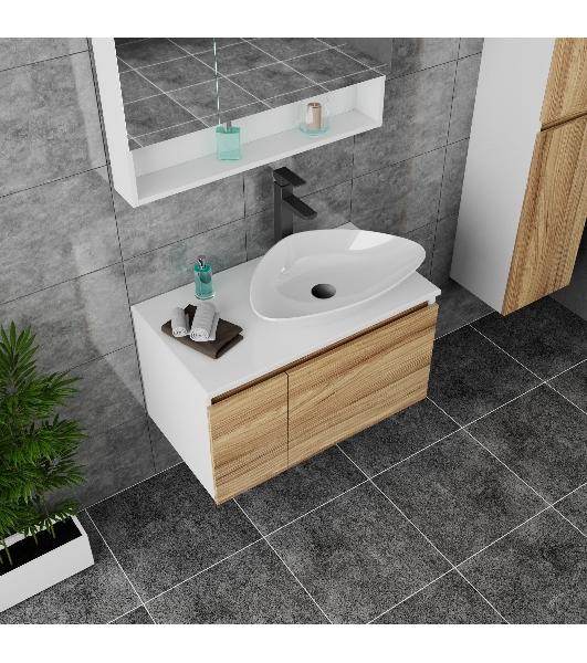 Комплект для ванной, 4 предмета (Тумба Bau Dream Blackwood 80, раковина BAU Triangle 59х39, смеситель для раковины высокий Hotel Black, черный, выпуск клик клак, черный)