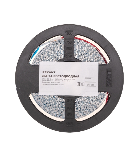 Лента светодиодная Rexant 24В, SMD2835, 9,6Вт/м, 120 LED/м, 3000K, 10мм, 5м, IP20