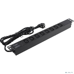 Блок розеток горизонтальный ExeGate ServerPro PDU-19H809 Al-8C13-EU2.5, 19', 1U, Алюминий, 8 IEC 320 C13, кабель с евровилкой VDE-250V-16A-3*1.5мм2, 2.5 метра, черный, фото2