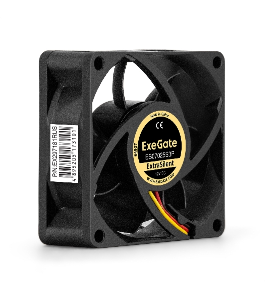 Вентилятор для корпуса ExeGate ExtraSilent ES07025S3P черный, 70 мм, 2300 об/мин, 25 дБ, 3 pin