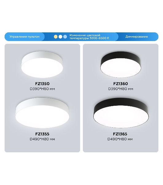 Потолочный светодиодный светильник Ambrella light FZ1360 BK черный IP20 40W 3000-6500K 390*80 (ПДУ ИК)
