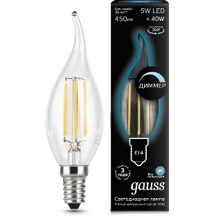 Лампа cветодиодная Gauss Filament Свеча на ветру 5W 450lm 4100К Е14 диммируемая LED