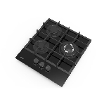 Газовая варочная панель Evelux HEG 425 BG Hi-Tech, 45 см, 3 конфорки, WOK-конфорка, чугунные решетки, газ-контроль, электроподжиг, механическое управление, черный, фото 1