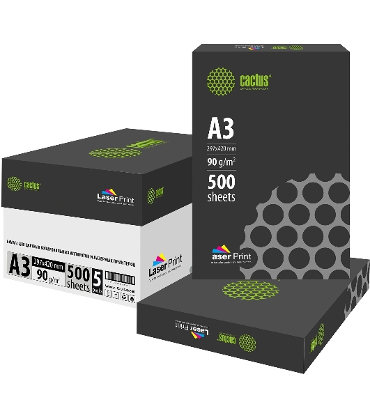 Бумага Cactus CS-LPA390500 A3/90г/м2/500л./белый для лазерной печати