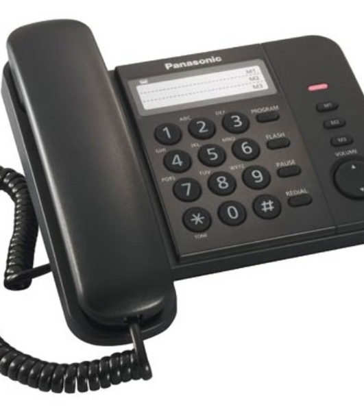 Телефон проводной Panasonic KX-TS2352RUB черный индикатор вызова,порт для доп. телеф. оборуд.,4 уровня громкости звонка