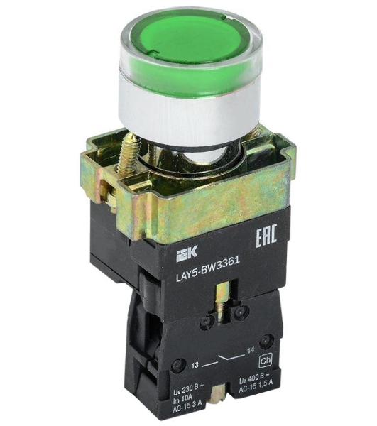 Кнопка LAY5-BW3361 с подсв. зел. 1з IEK BBT50-BW-K06