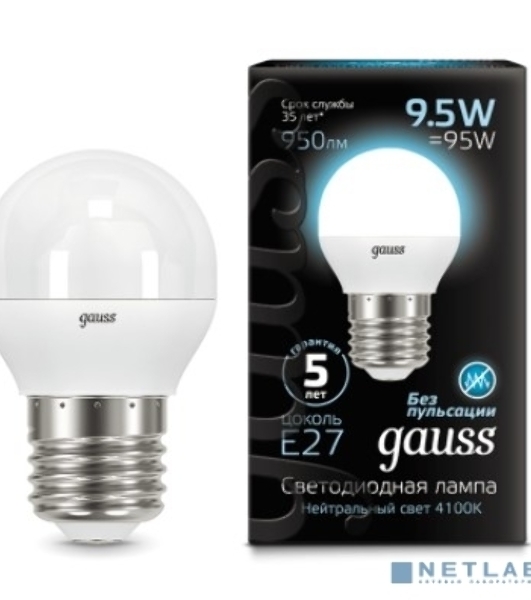 Лампа светодиодная Gauss LED Шар E27 9.5W 950lm 4100K 1/10/50