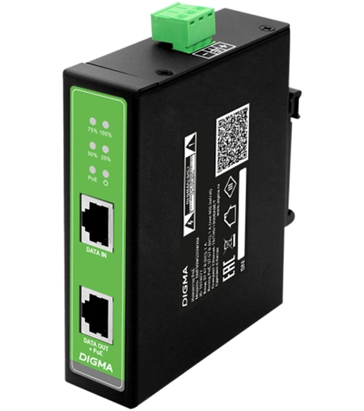 Инжектор PoE Digma DNP30W48GDXM 10/100/1000BASE-T 30Вт 37-57В(DC)