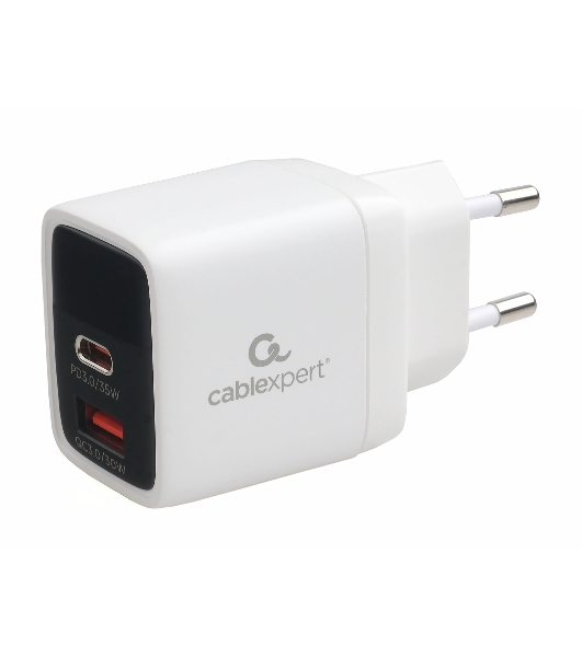 Сетевое зарядное устройство с дисплеем Cablexpert MP3A-PC-52, 35Вт GaN, QC3.0/PD3.0, 1хUSB, 1хType-C, белый, коробка