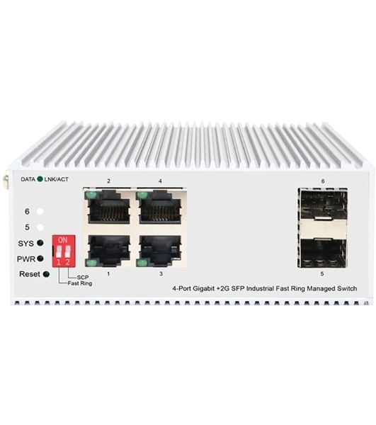 Коммутатор Managed L2 Industrial Fast Ring Switch 4x1000Base-T, 2x1000Base-X SFP, Surge 4KV, -40 to 75°C