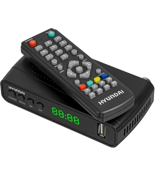 Приставка для цифрового ТВ Hyundai H-DVB520 черный + WiFi-адаптер, DVB-T2, DVB-T, DVB-C, HDMI, USB 2.0 х2
