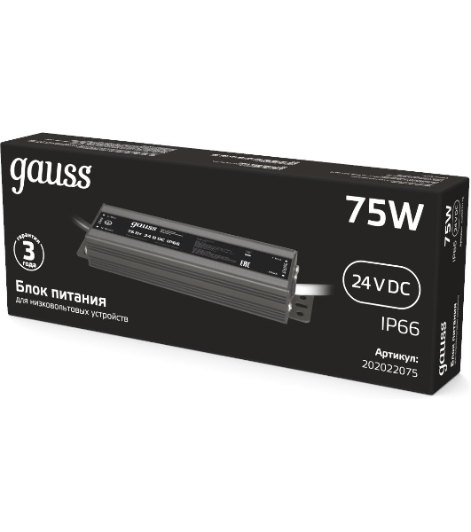 Блок питания Gauss 202022075 пониж. для лен.светод. черный