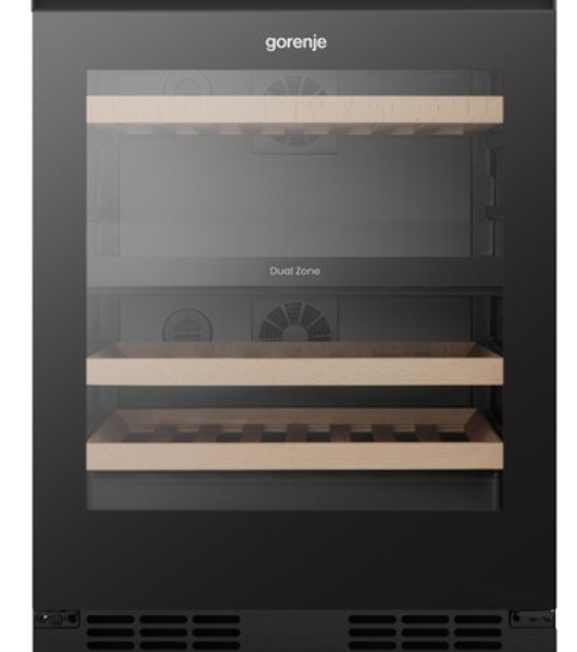 Встраиваемы е винный шкаф Gorenje WCU68F6BG4WF, объем 138 л, вместительность 46 бутылок, 4 полки, цифровой дисплей, Wi-Fi, LED освещение, защита от УФ-излучения, энергоэффективность А+, черный