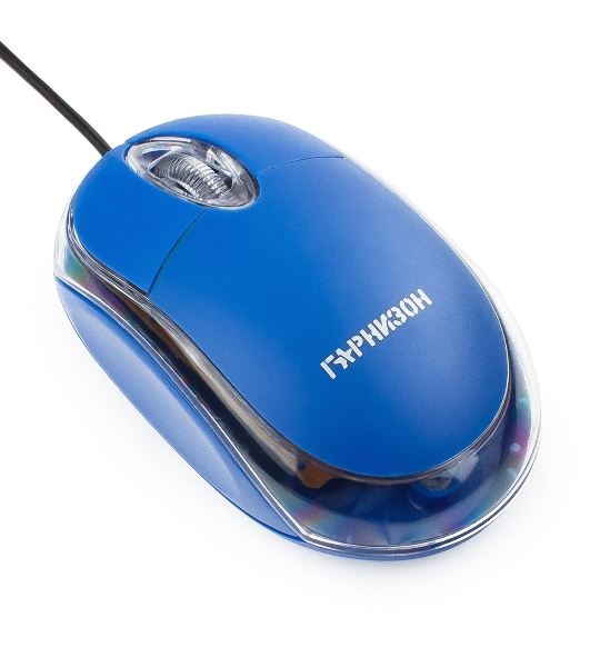 Мышь проводная Гарнизон GM-100B синий, 1000 dpi, USB, кнопки - 3