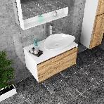 Комплект для ванной, 4 предмета (Тумба Bau Dream Blackwood 80, раковина BAU Triangle 59х39, смеситель для раковины высокий Hotel Still, нержавеющая сталь, выпуск клик клак, белый), фото 1