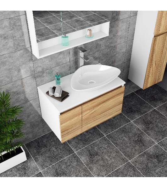 Комплект для ванной, 4 предмета (Тумба Bau Dream Blackwood 80, раковина BAU Triangle 59х39, смеситель для раковины высокий Hotel Still, нержавеющая сталь, выпуск клик клак, белый)