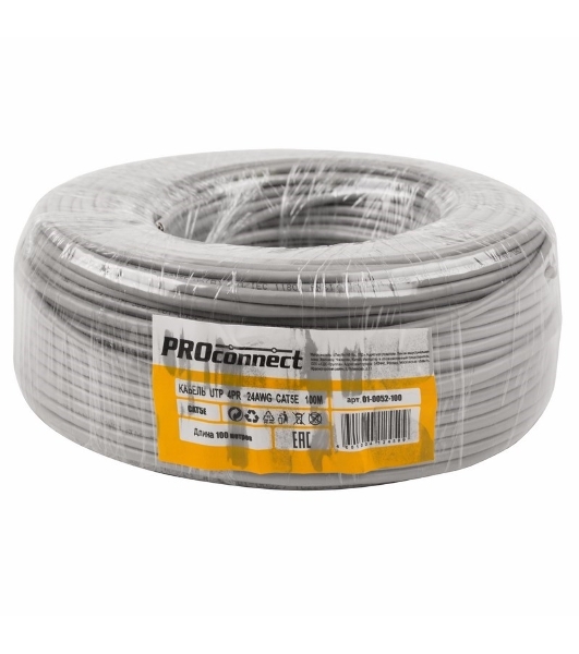 Кабель UTP PROconnect 4PR 24AWG, CU (медь), CAT5E, 100 МГц, PVC, серый, бухта 100 м