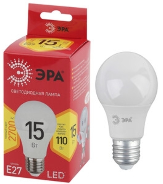 Лампа светодиодная ЭРА LED A60-15W-827-E27 R (диод, груша, 15Вт, тепл, E27)