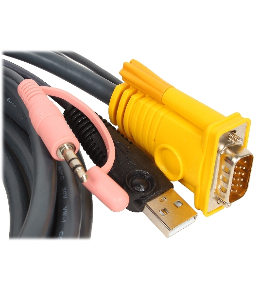Кабель ATEN KVM Cable 2L-5303U Кабель для KVM: USB(Am)+DB15(m)+2*Audio (PC) -на- SPHD15(m)+2*Audio (KVM), 3м