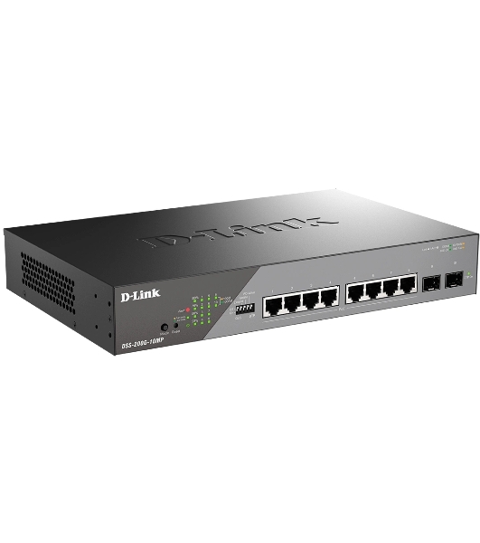 Коммутатор D-Link DSS-200G-10MP/A1A, 8×1 Гбит/с + 2×1 Гбит/с SFP, настраиваемый