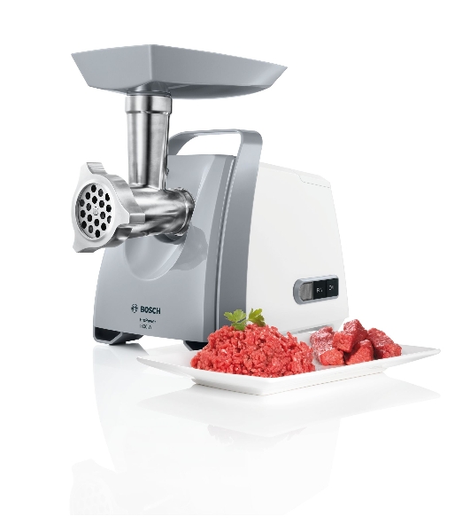 Мясорубка электрическая Bosch MFW 66020 белый/серый, 1800 Вт, 3.0 кг/мин, реверс, защита от перегрузки, насадки - 5