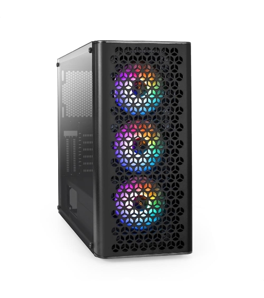 Компьютерный корпус Miditower ExeGate EVO-9202 (ATX, без БП, с окном, 1*USB+1*USB 3.0, аудио, 3 вент. 12см с RGb подсветкой)