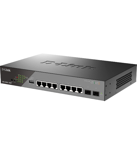 Коммутатор D-Link DSS-200G-10MP/A1A, 8×1 Гбит/с + 2×1 Гбит/с SFP, настраиваемый