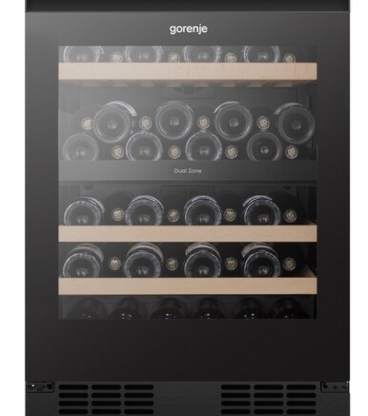 Встраиваемы е винный шкаф Gorenje WCU68F6BG4WF, объем 138 л, вместительность 46 бутылок, 4 полки, цифровой дисплей, Wi-Fi, LED освещение, защита от УФ-излучения, энергоэффективность А+, черный