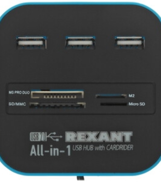 Кард-ридер Rexant 18-4118/черный/MS/MS PRODUO/M2/MMC/SD/microSD/microSDHC/microSDXC/USB Type-C/пластик