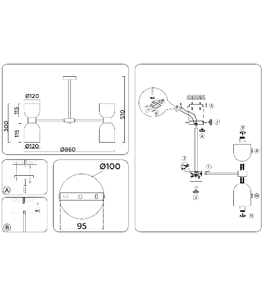 Люстра Ambrella light LH56095/16 BS/FR латунь/белый матовый E14*16 max 40W D860*510