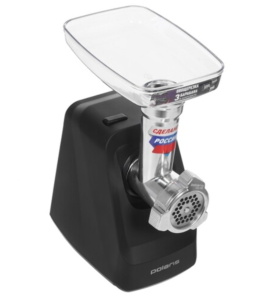Мясорубка электрическая Polaris PMG 1855 RUS черный, 1800 Вт, 2.0 кг/мин, реверс, защита от перегрузки, насадки - 7
