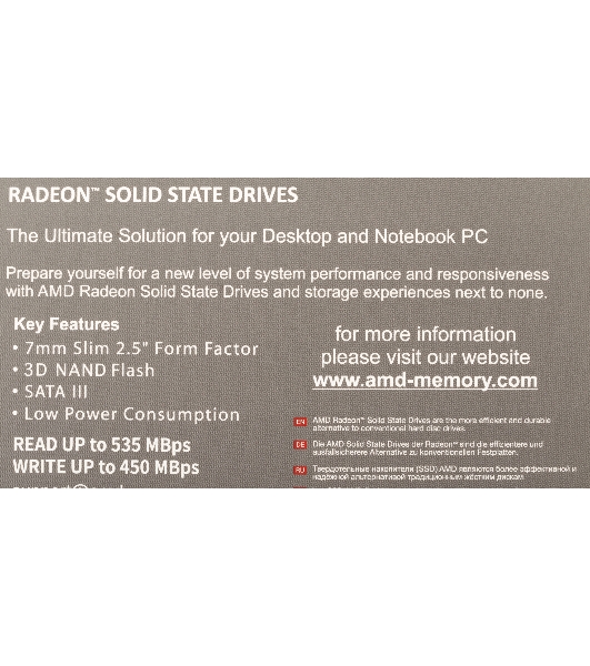 Накопитель SSD AMD Radeon R5 R5SL256G, 256 Gb, 2.5', SATA III, R/W 537/451 МБ/с