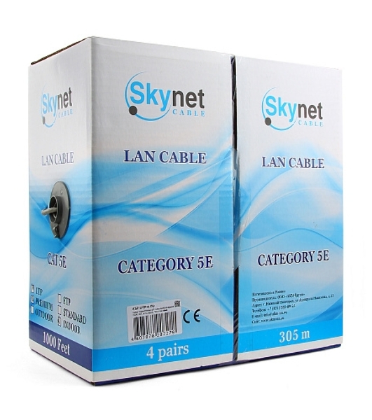 Кабель SkyNet Premium UTPнг-LSZH 4x2x0,51, низкое дымовыделение, нулевое содержание галогенов, медный, FLUKE TEST, кат.5e, однож., 305 м, box, оранжевый