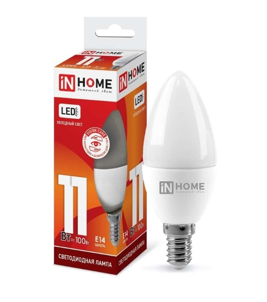Лампа светодиодная LED-СВЕЧА-VC 11Вт 230В E14 6500К 990лм IN HOME 4690612024844