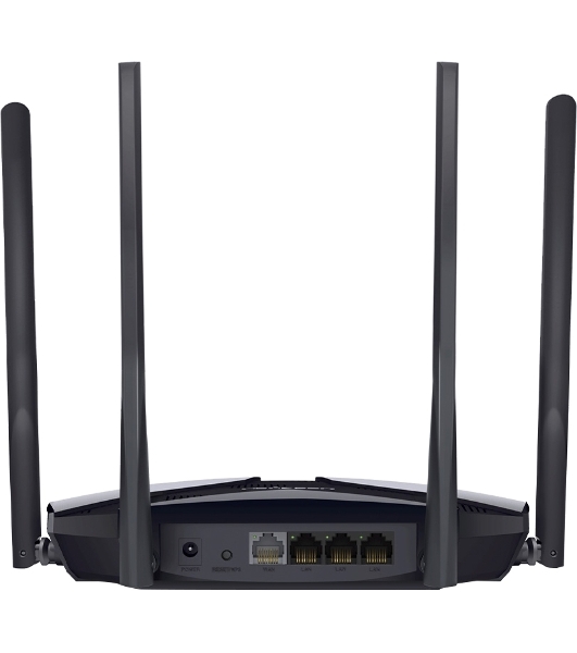 Двухдиапазонный роутер MERCUSYS MR80X AX3000 Wi-Fi 6, до 574 Мбит/с на 2,4 ГГц + до 2402 Мбит/с на 5 ГГц,4 фиксированные внешние антенны, 3 гигабитных порта LAN, 1 гигабитный порт WAN