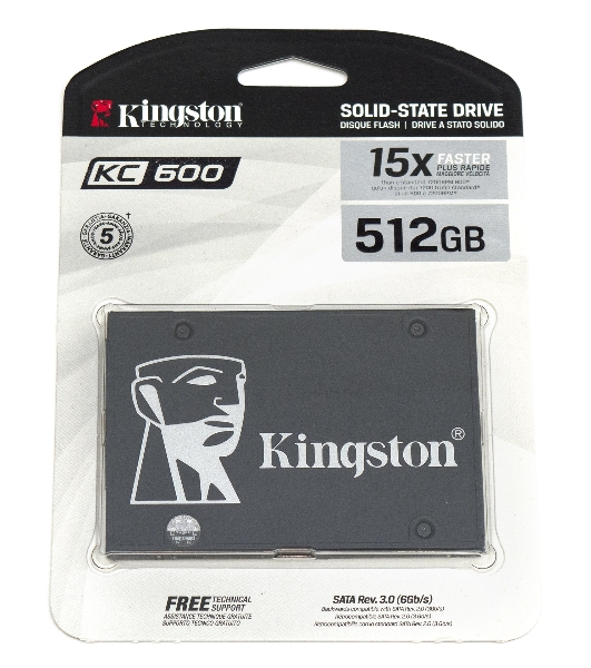 Накопитель SSD Kingston KC600, 512Gb, 2.5', SATA III, R/W 550/520