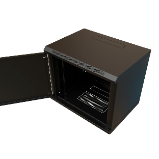 Шкаф коммутационный WRline (WR-TW-1245-SR-RAL9004) настенный 12U 600x450 мм пер. дв. металл 2 бок. пан. 60 кг черный 370 мм 650 мм IP20 сталь