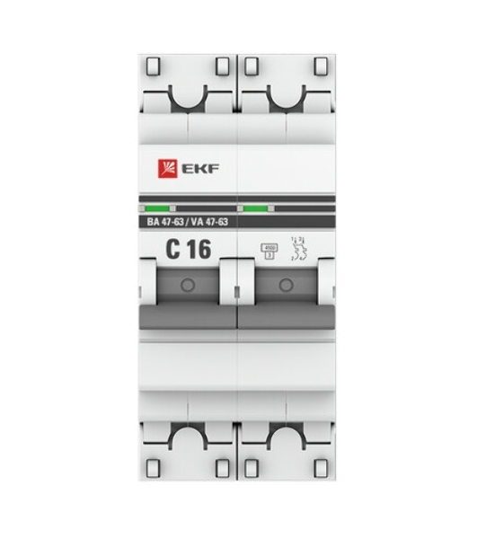 Выключатель автоматический EKF mcb4763-2-16C-pro 2P 16А (C) 4,5kA ВА 47-63 EKF PROxima