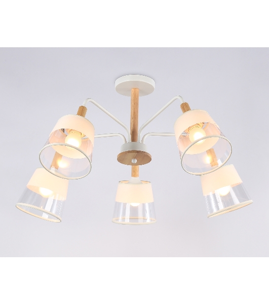 Светильник Ambrella light TR4738/5 WH/LW белый/светлое дерево E27/5 max 40W D760*350
