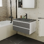 Тумба под раковину Bau Stil Loft grey brushed, раковина кварцевая BAU Stil 75, серый металлик, фото 1
